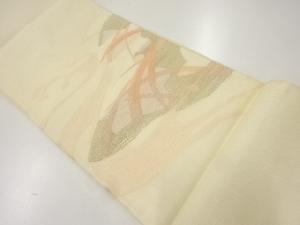 すくい織流水に草葉模様織出し袋帯